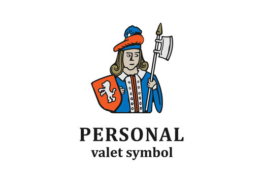 Caricature logo of man with halber on white background.