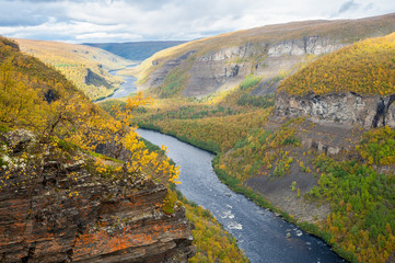 The Alta canyon: view of River Alta and gorge. Finnmark, Norway - 134241365