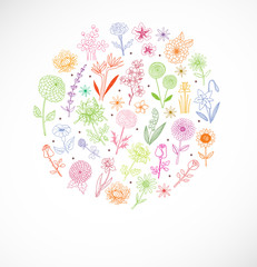 Set of doodle sketch flowers