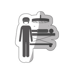 silhouette sticker silhouette surgeon in quirophan with pacient vector illustration
