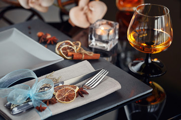 Table place setting with holidays decoration