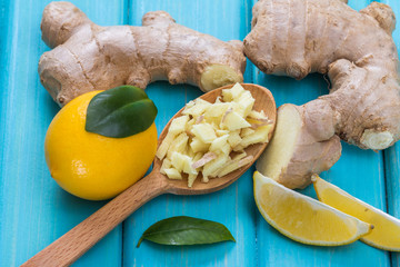 ginger root on a wooden table
