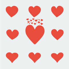 set of red asymmetric heart valentine day icons. Stock vector illustration.