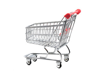 Empty shopping trolley isolated on white background