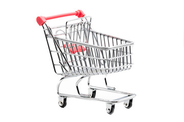 Empty shopping trolley isolated on white background