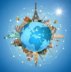 Famous landmarks of the world connected to each other