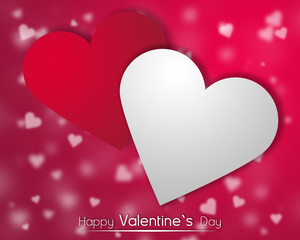 Białe i czerwone serce na różowym tle z rozproszonymi sercami 