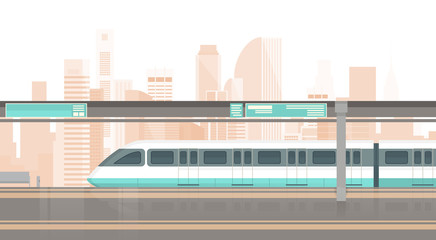 Subway Tram Modern City Public Transport, Underground Rail Road Station Flat Vector Illustration