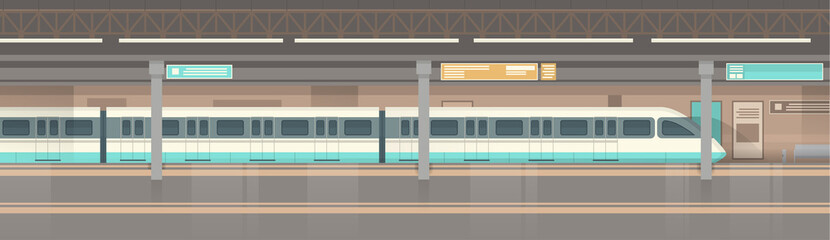 Subway Tram Modern City Public Transport, Underground Rail Road Station Flat Vector Illustration