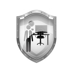 metallic shield of man administrator in office vector illustration