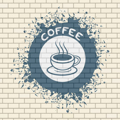 coffee symbol illustration in brick wall