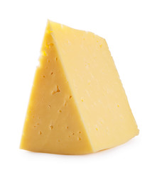 Triangular piece of cheese shot at an angle
