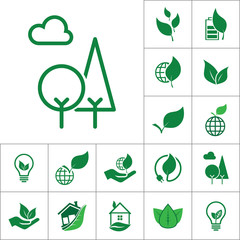 tree icon, alternative energy set on white background