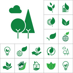 tree icon, alternative energy set on white background