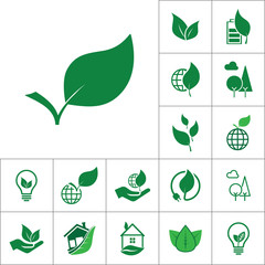 leaf icon, alternative energy set on white background