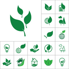 leaf icon, alternative energy set on white background