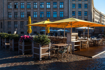 Street cafe on the square of old town (Riga, Latvia)