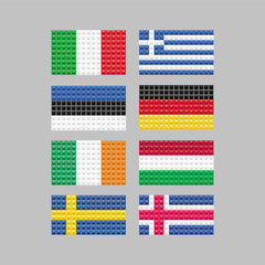 Set of flags made up of squares