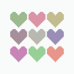 Set of colored hearts of the squares and triangles