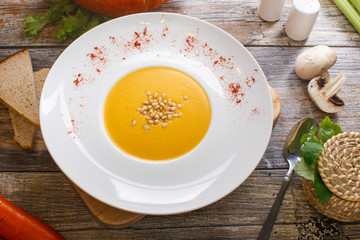 soup with pumpkin and nuts