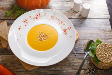 soup with pumpkin and nuts
