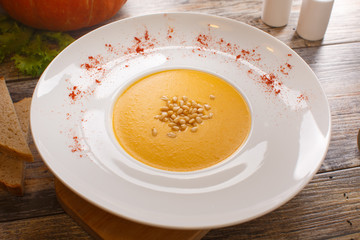 soup with pumpkin and nuts