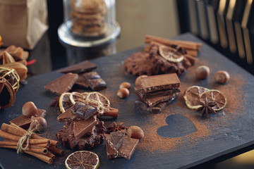 Lemon, nuts and assortment of fine chocolates