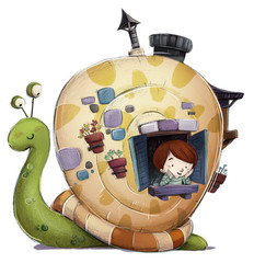 niño con casa y caracol © cirodelia