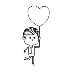kawaii boy with heart balloon over white background. vector illustration