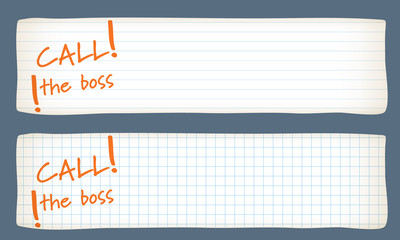 Two banners with lined paper, graph paper and the words call the