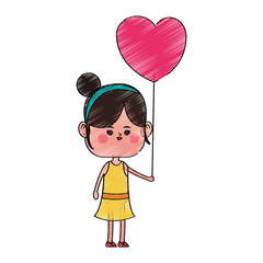 kawaii girl with heart balloon over white background. colorful design. vector illustration