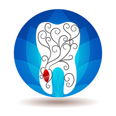 Beautiful abstract tooth illustration, seed and plant from roots, swirl ornamental design
