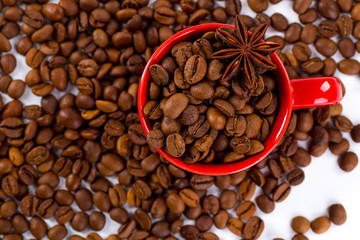 A coffee mug of coffee beans