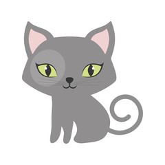 gray small cat sitting green eyes tail spiral vector illustration eps 10