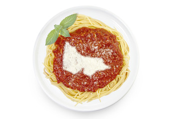 Dish of pasta with parmesan cheese shaped as Victoria.(series)