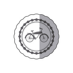 monochrome silhouette with middle shadow sticker of classic bicycle in round frame vector illustration