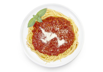 Dish of pasta with parmesan cheese shaped as Newfoundland.(serie