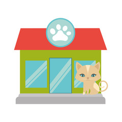 kitten blue eyes pet shop facade paw print vector illustration eps 10