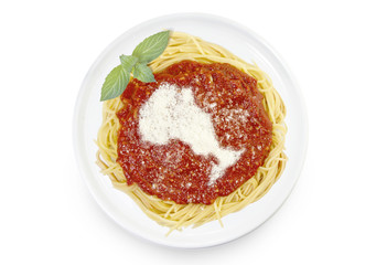Dish of pasta with parmesan cheese shaped as Ontario.(series)