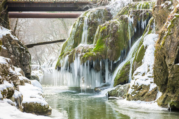 Amazing frozen Bigar waterfall 
