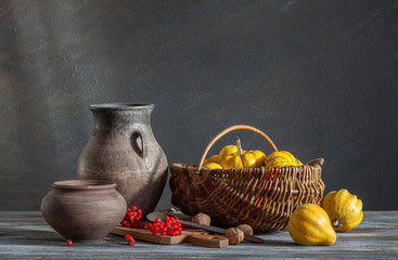 Still life in a rustic style. Harvest. Natural light from the window. © symbol344