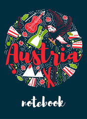 Austria Landmark Travel and Journey Infographic Vector Design. Austria country design template. Template for souvenir Greeting Card, cup, t-shirt, notebook.