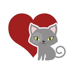 cat fluffy lovely animal red heart vector illustration eps 10