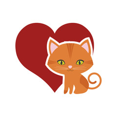 cat feline curious small red heart vector illustration eps 10