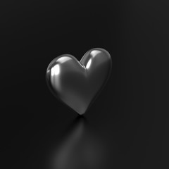 Silver Heart on Black background. 3D Rendering