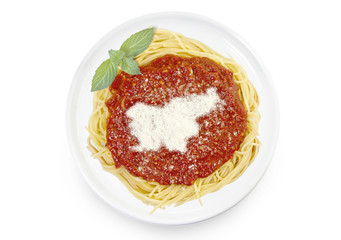 Dish of pasta with parmesan cheese shaped as Slovenia.(series)