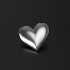 Silver Heart on Black background. 3D Rendering