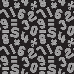 Retro vintage chic funky stripes numbers zero to nine, math symbol in black and white monotone seamless pattern vector eps10 design for background, wrapping, textile, scrapbook, paper