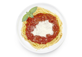 Dish of pasta with parmesan cheese shaped as Vatican City.(serie