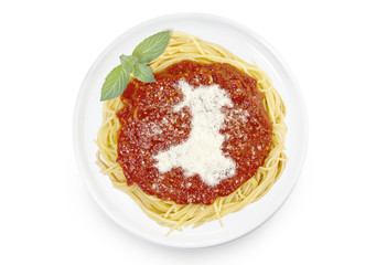 Dish of pasta with parmesan cheese shaped as Wales.(series)